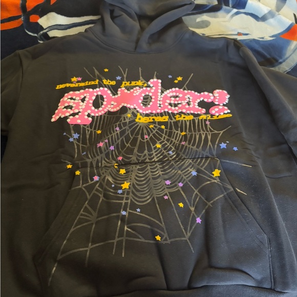 Black Hoodie with Pink and Yellow Graphic